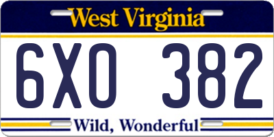 WV license plate 6XO382