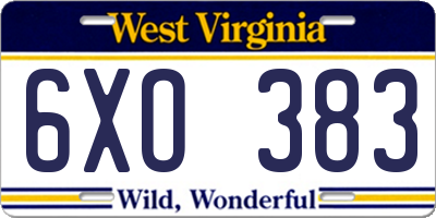 WV license plate 6XO383