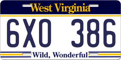 WV license plate 6XO386