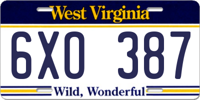 WV license plate 6XO387