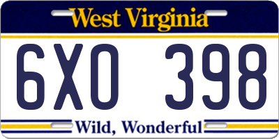 WV license plate 6XO398