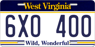 WV license plate 6XO400