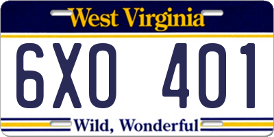 WV license plate 6XO401