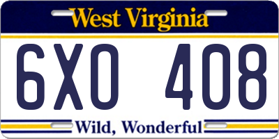 WV license plate 6XO408