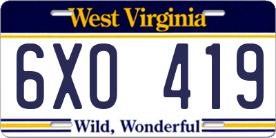 WV license plate 6XO419