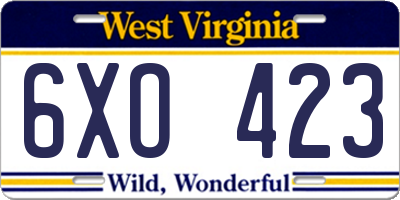 WV license plate 6XO423