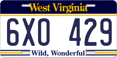 WV license plate 6XO429