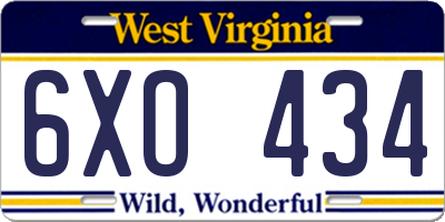 WV license plate 6XO434