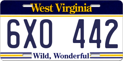 WV license plate 6XO442