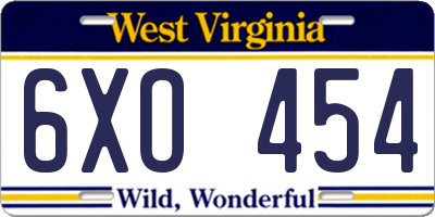 WV license plate 6XO454