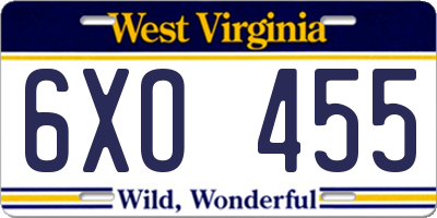 WV license plate 6XO455