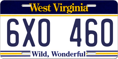 WV license plate 6XO460