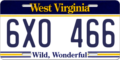 WV license plate 6XO466