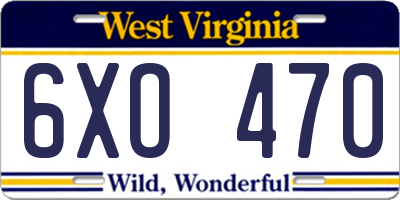 WV license plate 6XO470