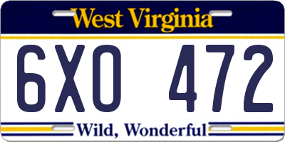 WV license plate 6XO472