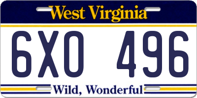 WV license plate 6XO496