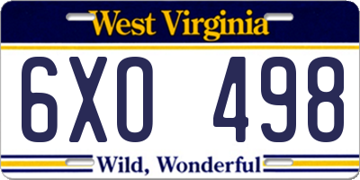 WV license plate 6XO498