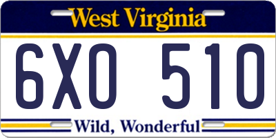 WV license plate 6XO510