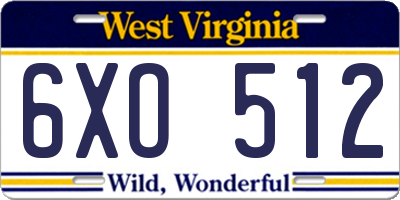 WV license plate 6XO512