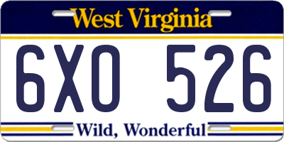 WV license plate 6XO526