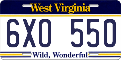 WV license plate 6XO550