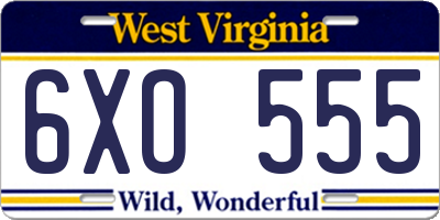 WV license plate 6XO555