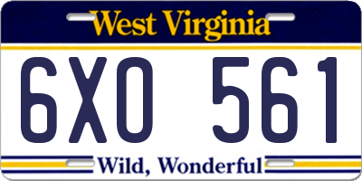 WV license plate 6XO561