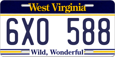 WV license plate 6XO588