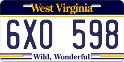 WV license plate 6XO598