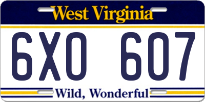 WV license plate 6XO607