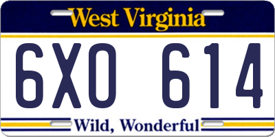 WV license plate 6XO614