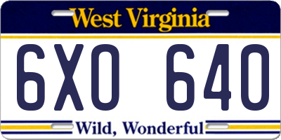 WV license plate 6XO640