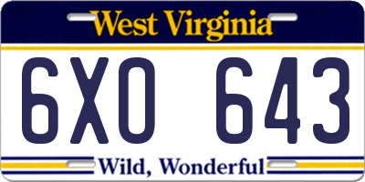 WV license plate 6XO643
