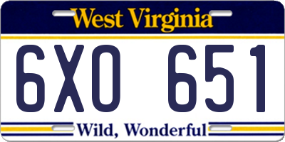 WV license plate 6XO651