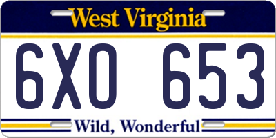 WV license plate 6XO653