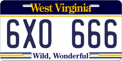 WV license plate 6XO666