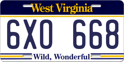 WV license plate 6XO668