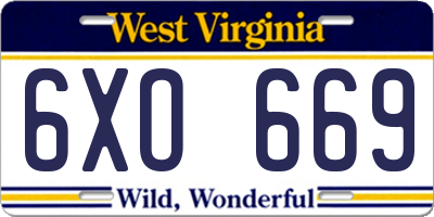 WV license plate 6XO669