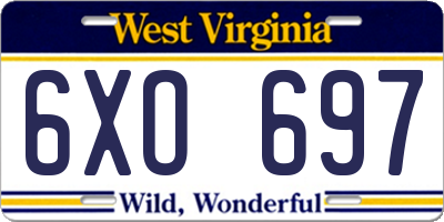 WV license plate 6XO697