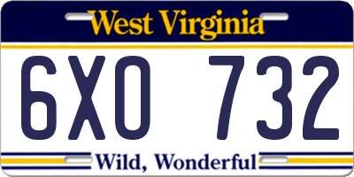 WV license plate 6XO732