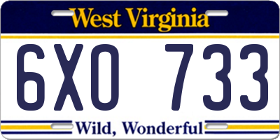 WV license plate 6XO733