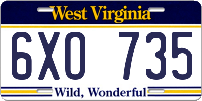 WV license plate 6XO735