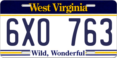 WV license plate 6XO763