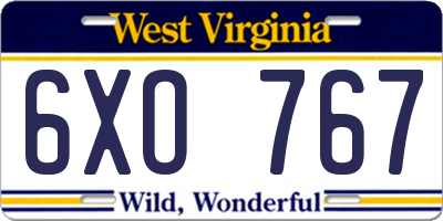 WV license plate 6XO767