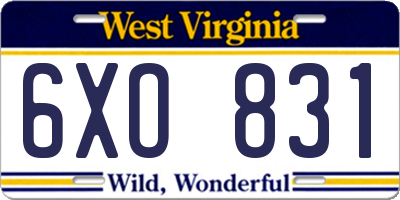 WV license plate 6XO831