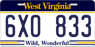 WV license plate 6XO833