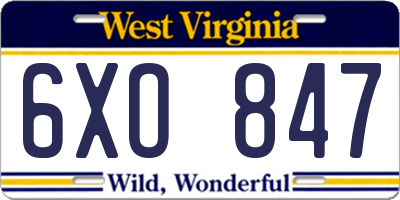 WV license plate 6XO847