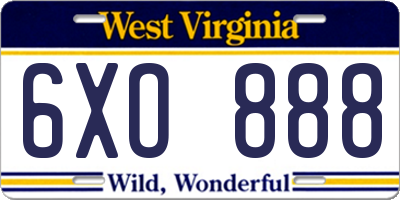 WV license plate 6XO888