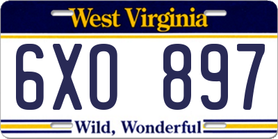 WV license plate 6XO897