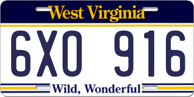 WV license plate 6XO916